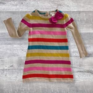 Lilly Wicket Striped Knit Sweater Dress Girls 24M Tan Multicolor Long Sleeve Bow